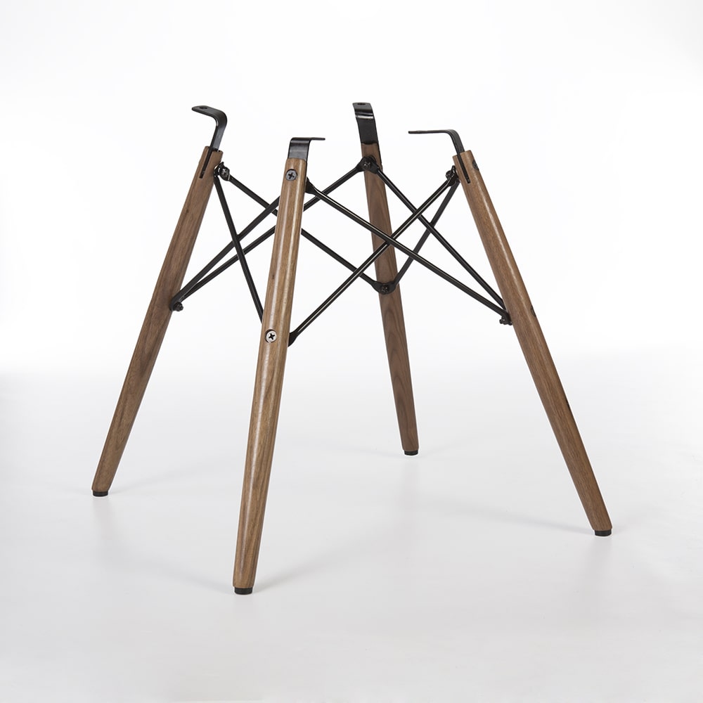 Rear angled view of Walnut Eames Dowel Base